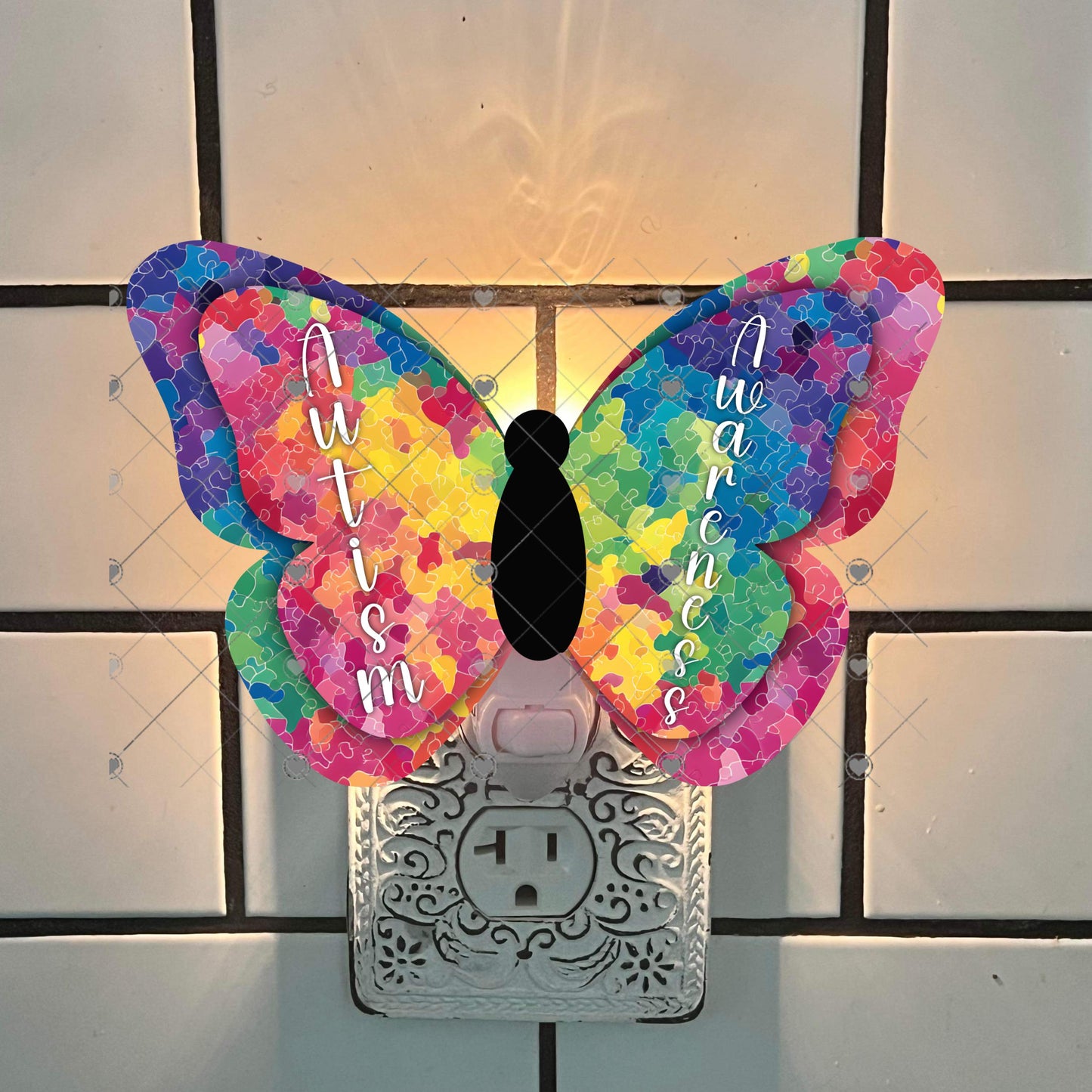 Butterfly Autism Awareness - Sublimation Design Png Template - Earrings, Necklace, Nightlight, Sign