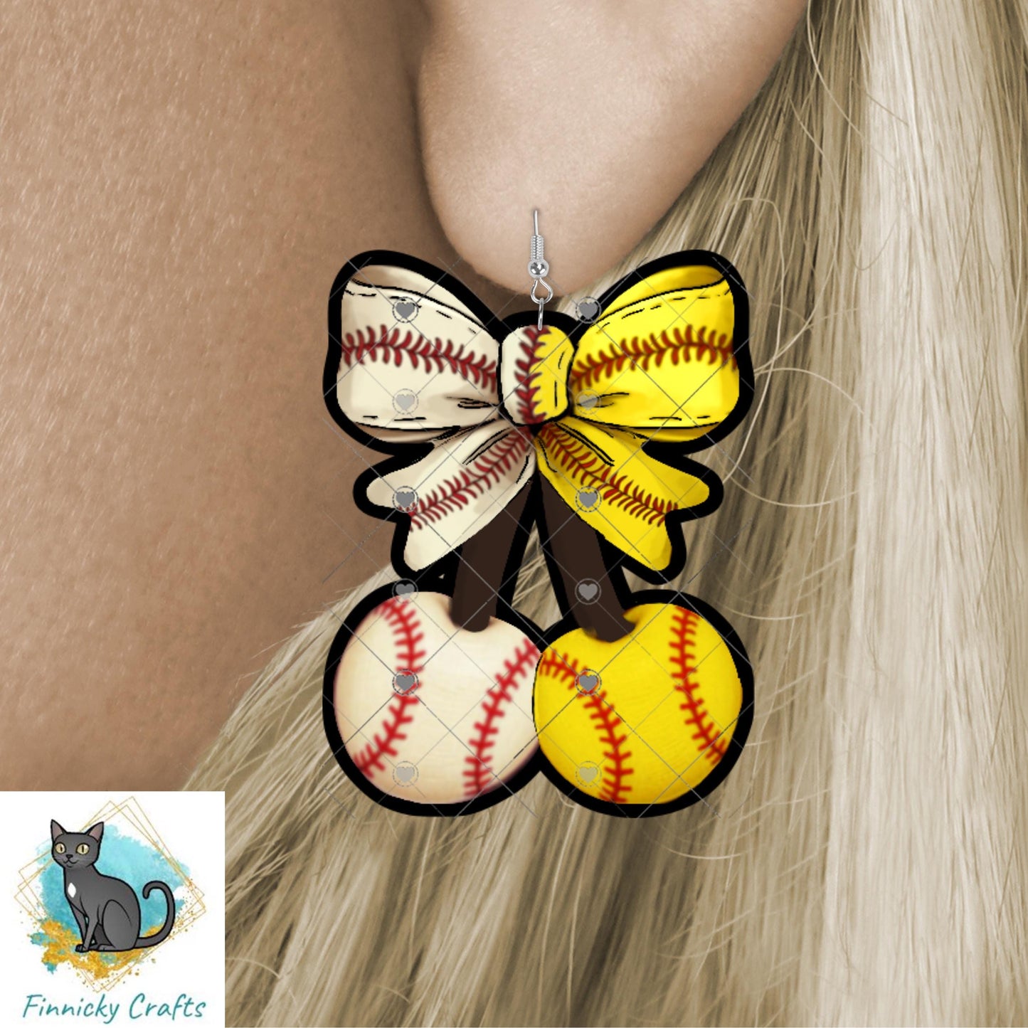 Baseball, Softball, Cherries, Cute, PNG, Design, Digital, Download, Sublimation, Door Hanger, Decoration, Earrings, Ornament