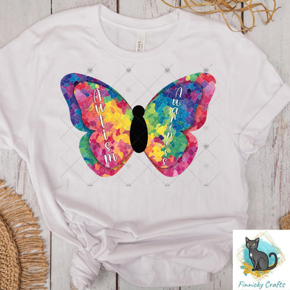 Butterfly Autism Awareness - Sublimation Design Png Template - Earrings, Necklace, Nightlight, Sign