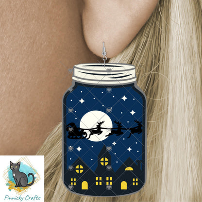 Christmas Mason Jar Sublimation Digital Design Bundle - MDF, Acrylic, Glitter Acrylic - Earrings, Sign, Nightlight, Vent Clip, Beach Bag