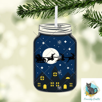 Christmas Mason Jar Sublimation Digital Design Bundle - MDF, Acrylic, Glitter Acrylic - Earrings, Sign, Nightlight, Vent Clip, Beach Bag