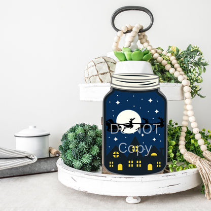 Christmas Mason Jar Sublimation Digital Design Bundle - MDF, Acrylic, Glitter Acrylic - Earrings, Sign, Nightlight, Vent Clip, Beach Bag