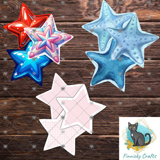 3 Star Trio Cluster Earrings Bundle Sublimation, Digital, PNG, Design, Download, Patriotic, Starfish, Pink