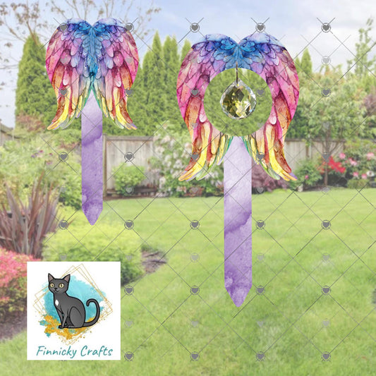 Angel Wings, Solid and Crystal Garden Stake, Sublimation, Design png