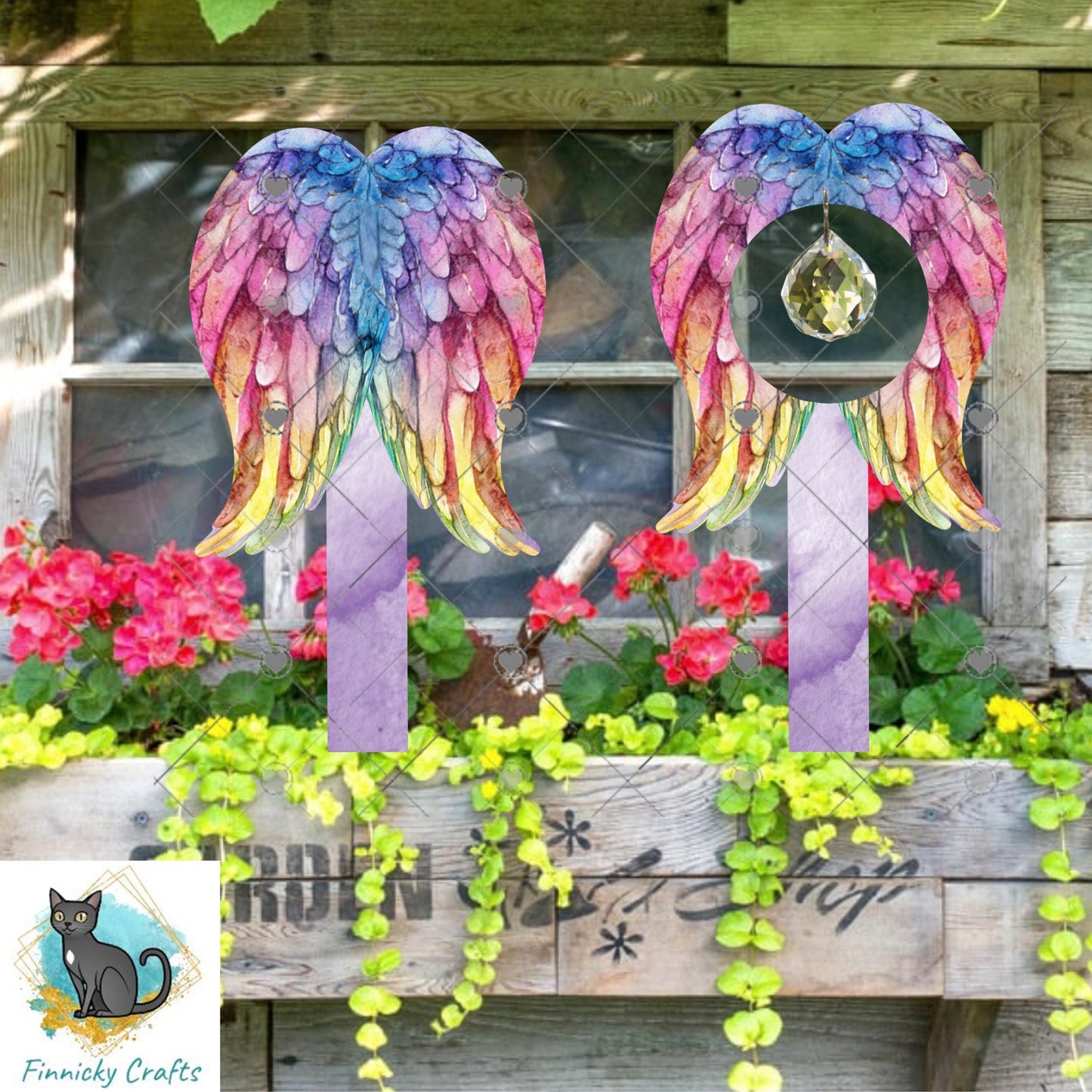 Angel Wings, Solid and Crystal Garden Stake, Sublimation, Design png