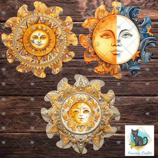 Sun Earrings Sublimation Design Bundle, Celestial PNG (Digital Download)