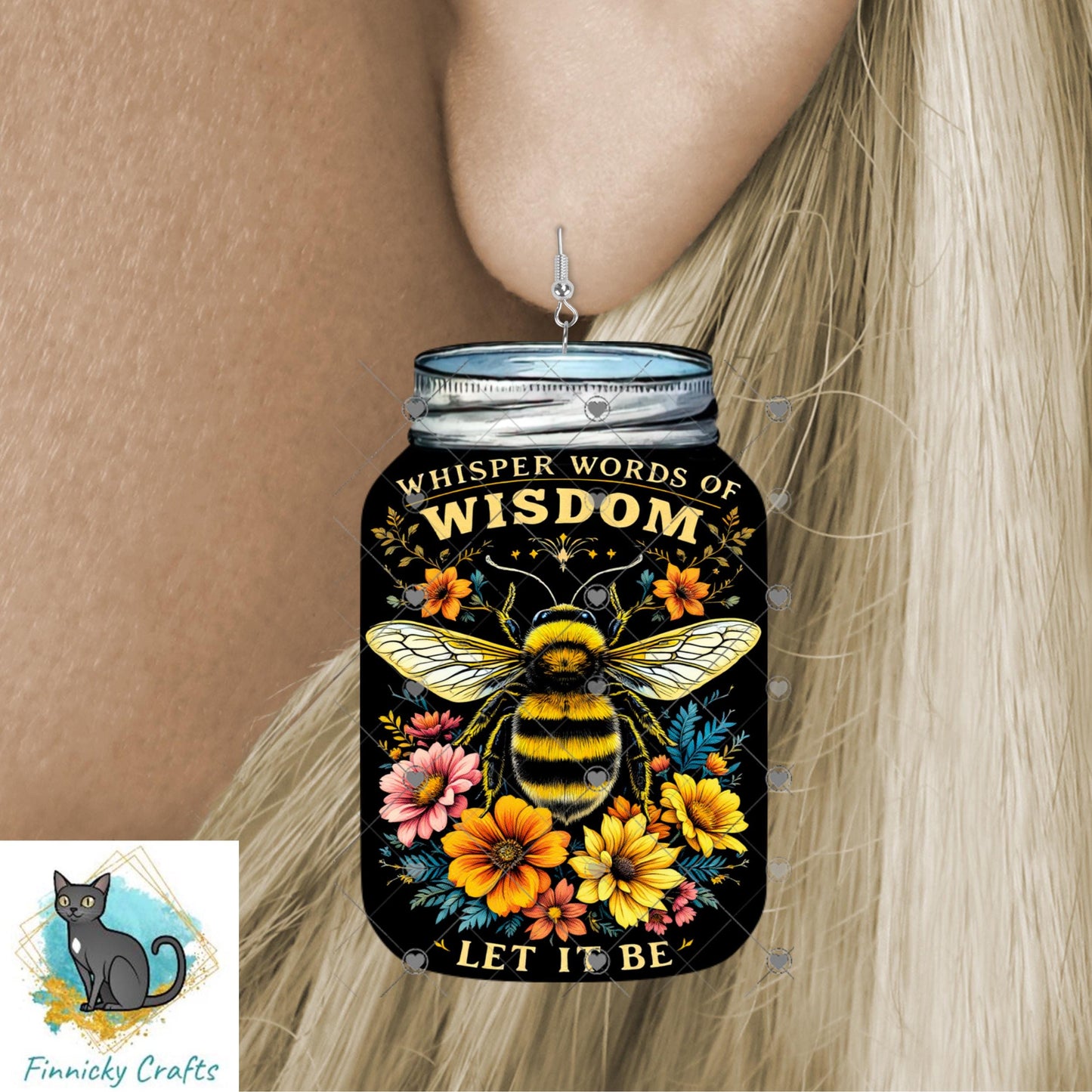 bee Mason Jar Sublimation Digital Design Bundle - MDF, Acrylic, Glitter Acrylic - Earrings, Sign, Nightlight, Vent Clip, Beach Bag