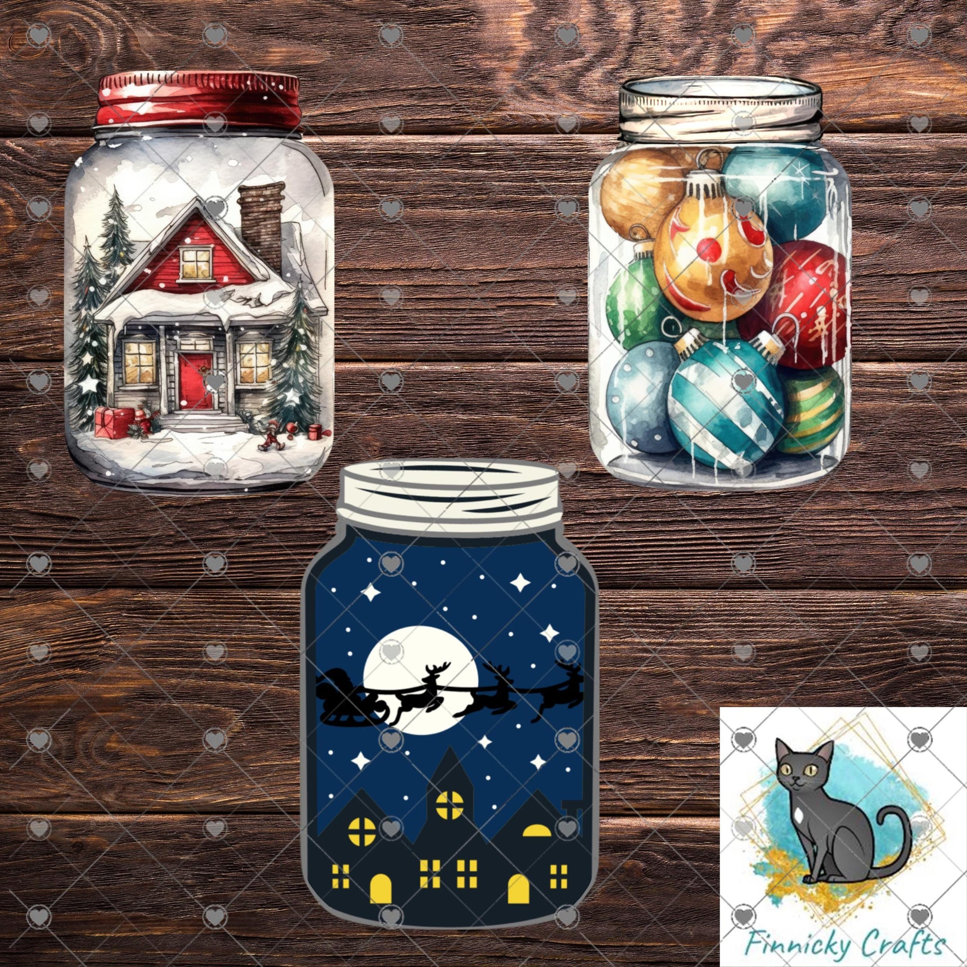 Christmas Mason Jar Sublimation Digital Design Bundle - MDF, Acrylic, Glitter Acrylic - Earrings, Sign, Nightlight, Vent Clip, Beach Bag