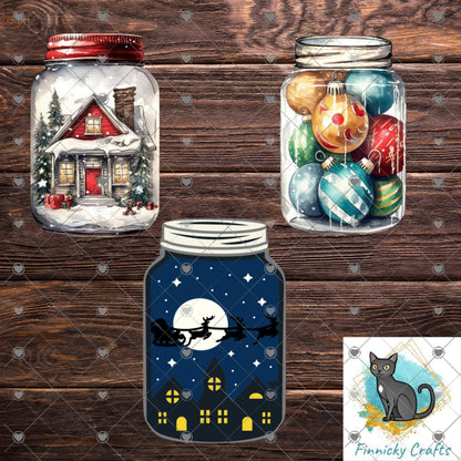 Christmas Mason Jar Sublimation Digital Design Bundle - MDF, Acrylic, Glitter Acrylic - Earrings, Sign, Nightlight, Vent Clip, Beach Bag