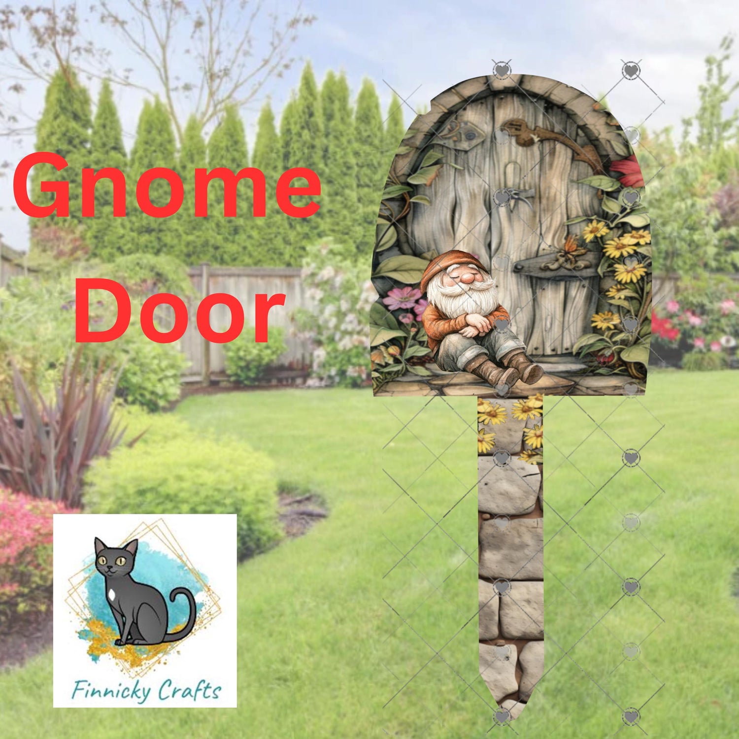 Fairy/Gnome Door Garden Stake, Sublimation, Design png - Grave Stone stake