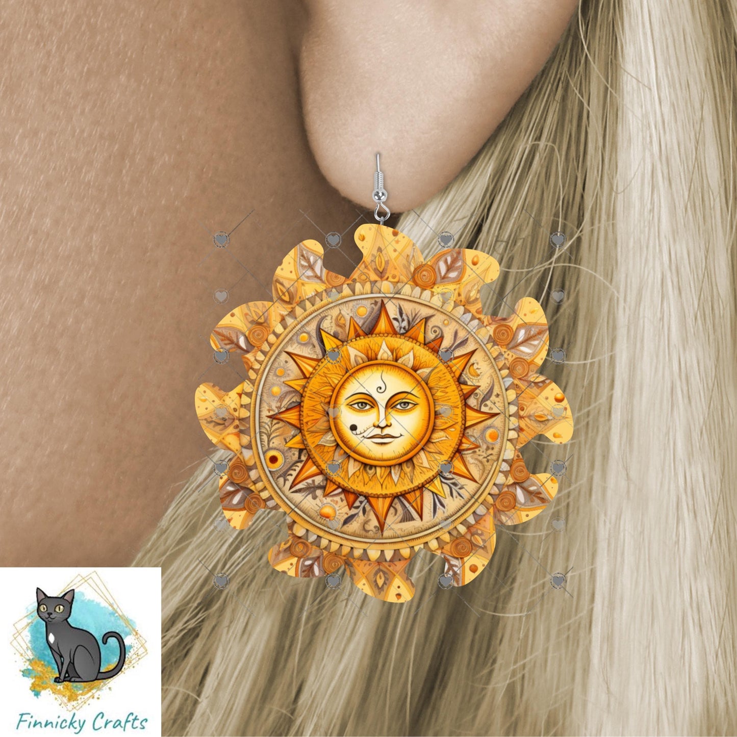 Sun Earrings Sublimation Design Bundle, Celestial PNG (Digital Download)