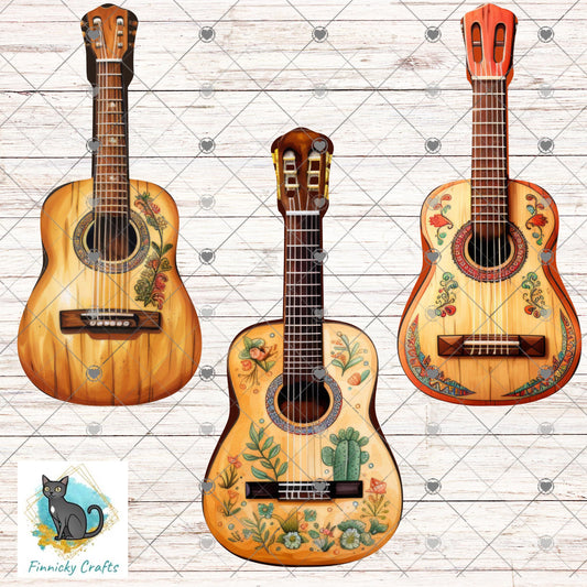 3-piece guitar Bundle, Sublimation, Digital, PNG Design, Download for Earrings, signs, ornament, beach bag