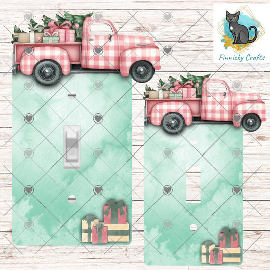 Christmas Truck with Christmas tree Light Switch, Sublimation, Decor, Sublimation, Digital, PNG, Design