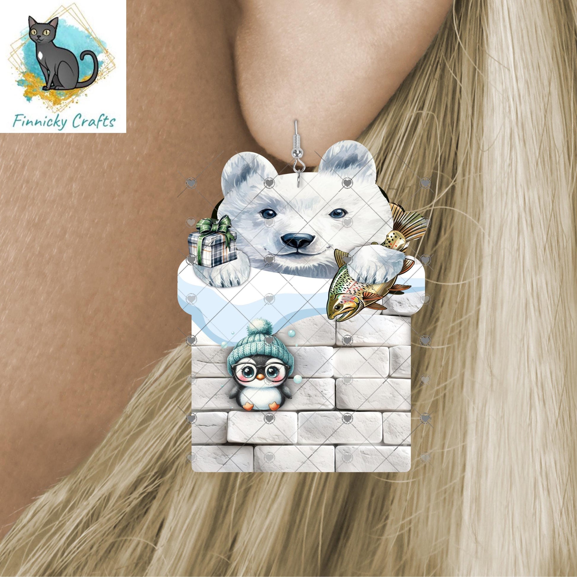 Polar bear in a chimney - Digital Design- Ornament, Shirt, Night Light - Acrylic or MDF
