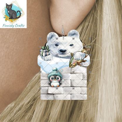 Polar bear in a chimney - Digital Design- Ornament, Shirt, Night Light - Acrylic or MDF