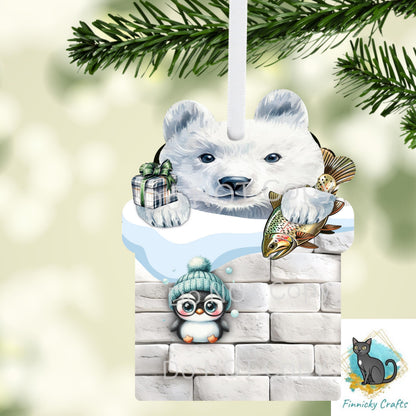 Polar bear in a chimney - Digital Design- Ornament, Shirt, Night Light - Acrylic or MDF