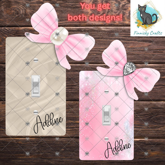 Satin bow with pearl or diamond, Sublimation Light Switch, Decor, Sublimation, Digital, PNG, Design, Pink Bow, Personalization