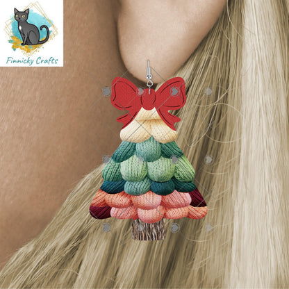 Bow Christmas Tree - earrings, night light, sign - Christmas Ornament Digital File, MDF, Acrylic, DTF