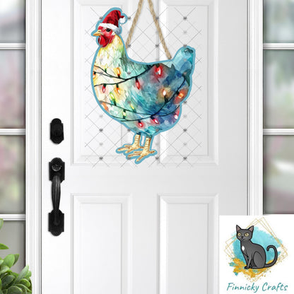 Christmas Chicken with Santa Hat and Lights - Sublimation Design, Design png, DTF, Earrings, Sign, Decor, Ornament