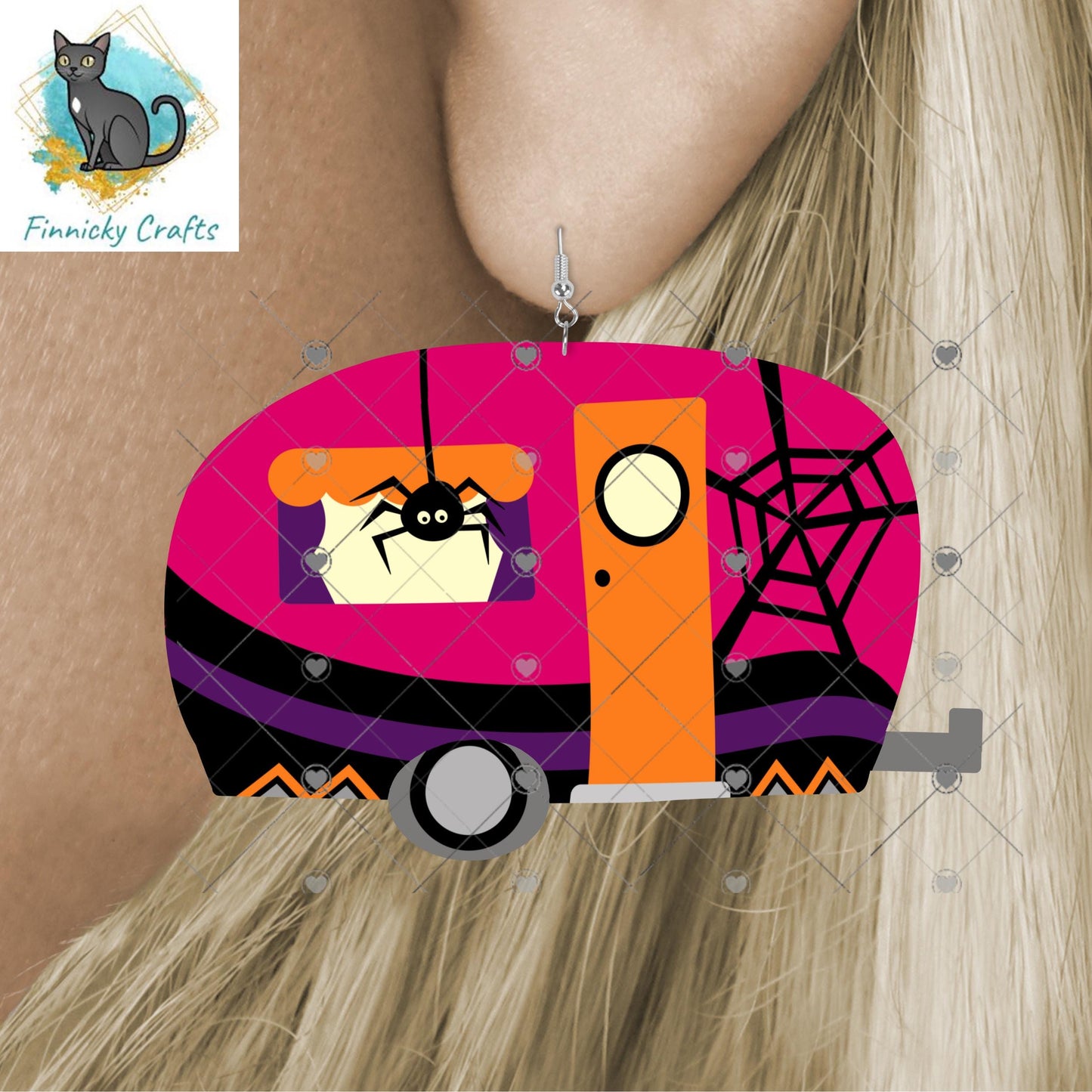 Camper Shaped Earrings, Halloween, PNG, Sublimation Design, Digital Download, Sign, Keychain / Badge Reel, Decor, Earrings