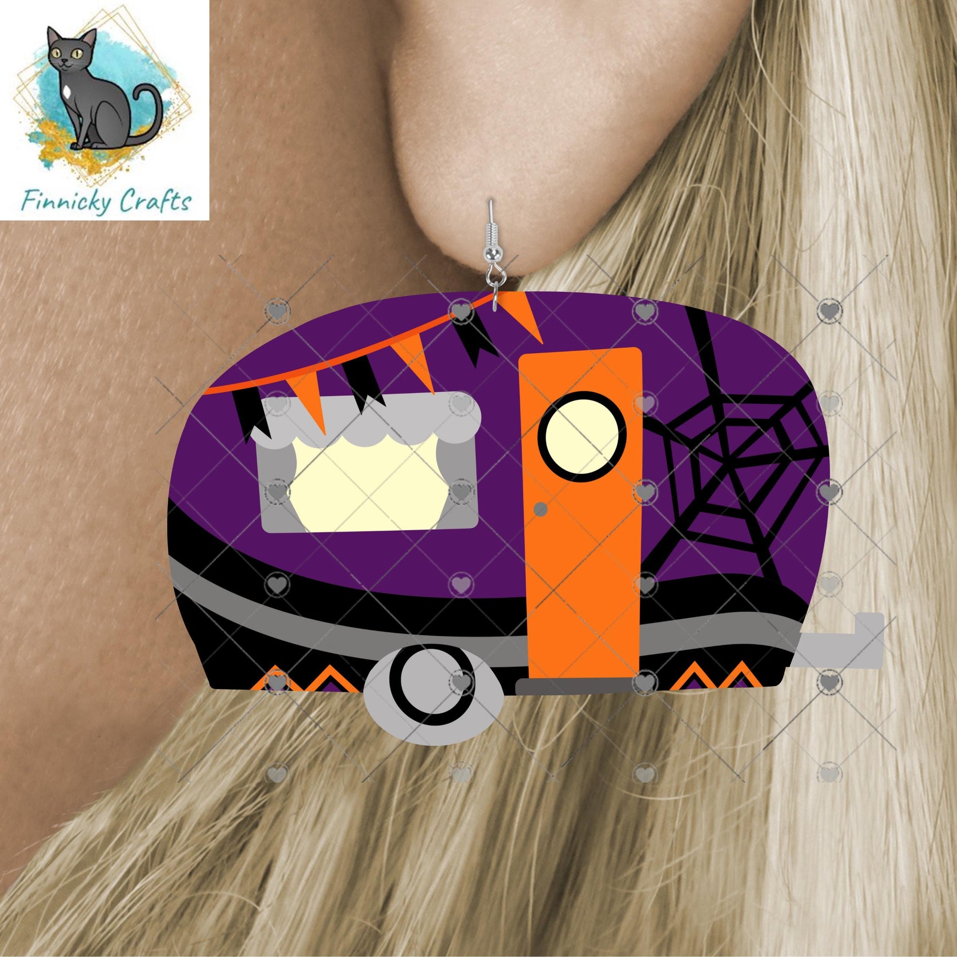 Camper Shaped Earrings, Halloween, PNG, Sublimation Design, Digital Download, Sign, Keychain / Badge Reel, Decor, Earrings