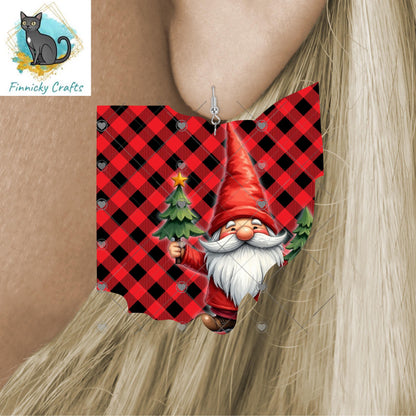 Ohio State Shape, Gnome, Christmas, Sublimation, PNG, Digital Download, Door Hanger, Ornament, Earrings, T-shirt