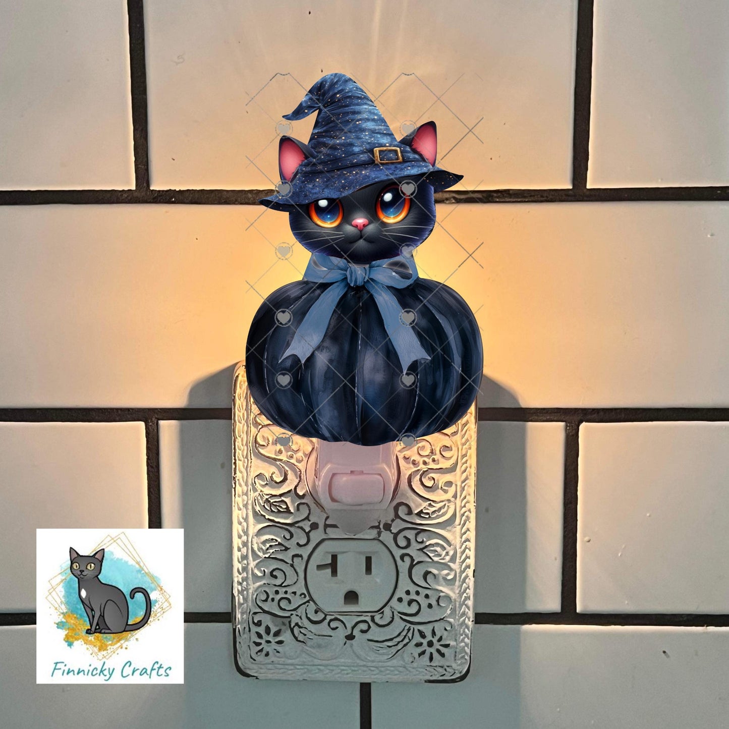 Cat in a Witch’s Hat in a Pumpkin Sublimation Design, Download, Sign, Suncatcher, Night Light, Acrylic, MDF, DTF, Earrings