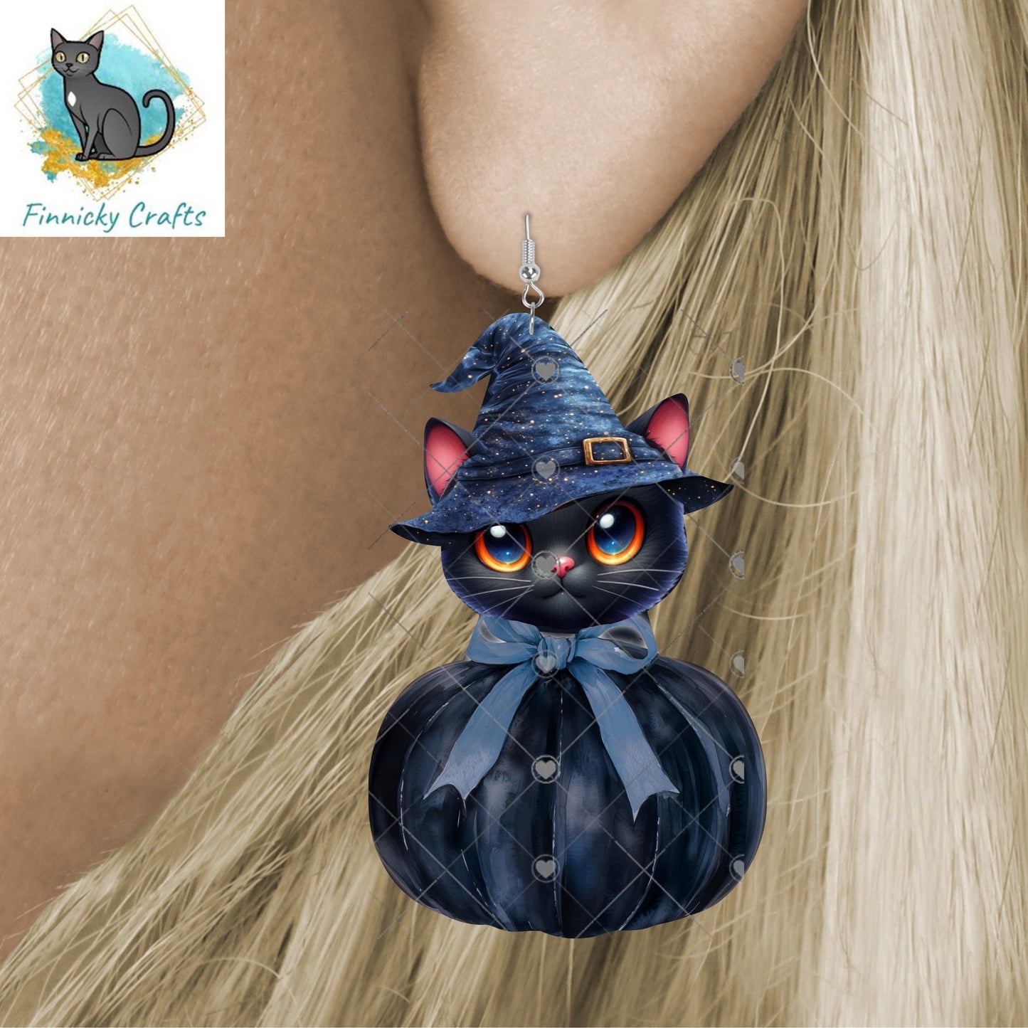 Cat in a Witch’s Hat in a Pumpkin Sublimation Design, Download, Sign, Suncatcher, Night Light, Acrylic, MDF, DTF, Earrings