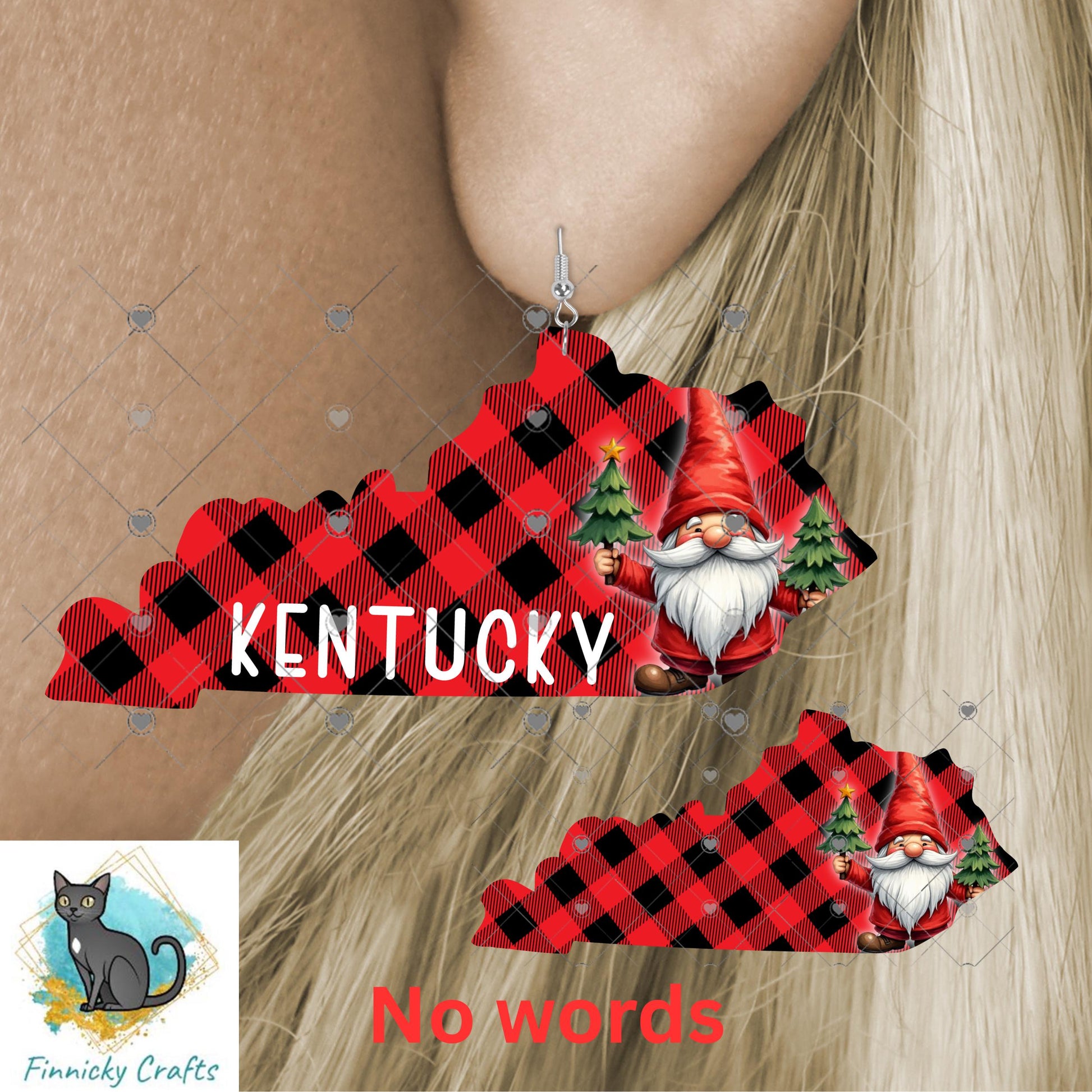 Customizable Kentucky State Shape, Christmas Gnome Sublimation, PNG, Digital Download, Door Hanger, Ornament, Earrings