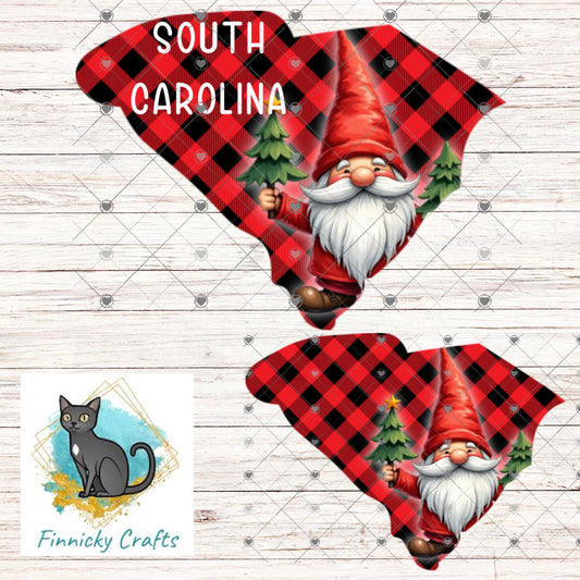 Customizable South Carolina State Shape, Christmas, Gnome, Sublimation, PNG, Digital Download, Door Hanger, Ornament, DTF