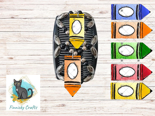 crayons, stretchy hair clip, sublimation, Digital Design png, Teachers, School, Earrings