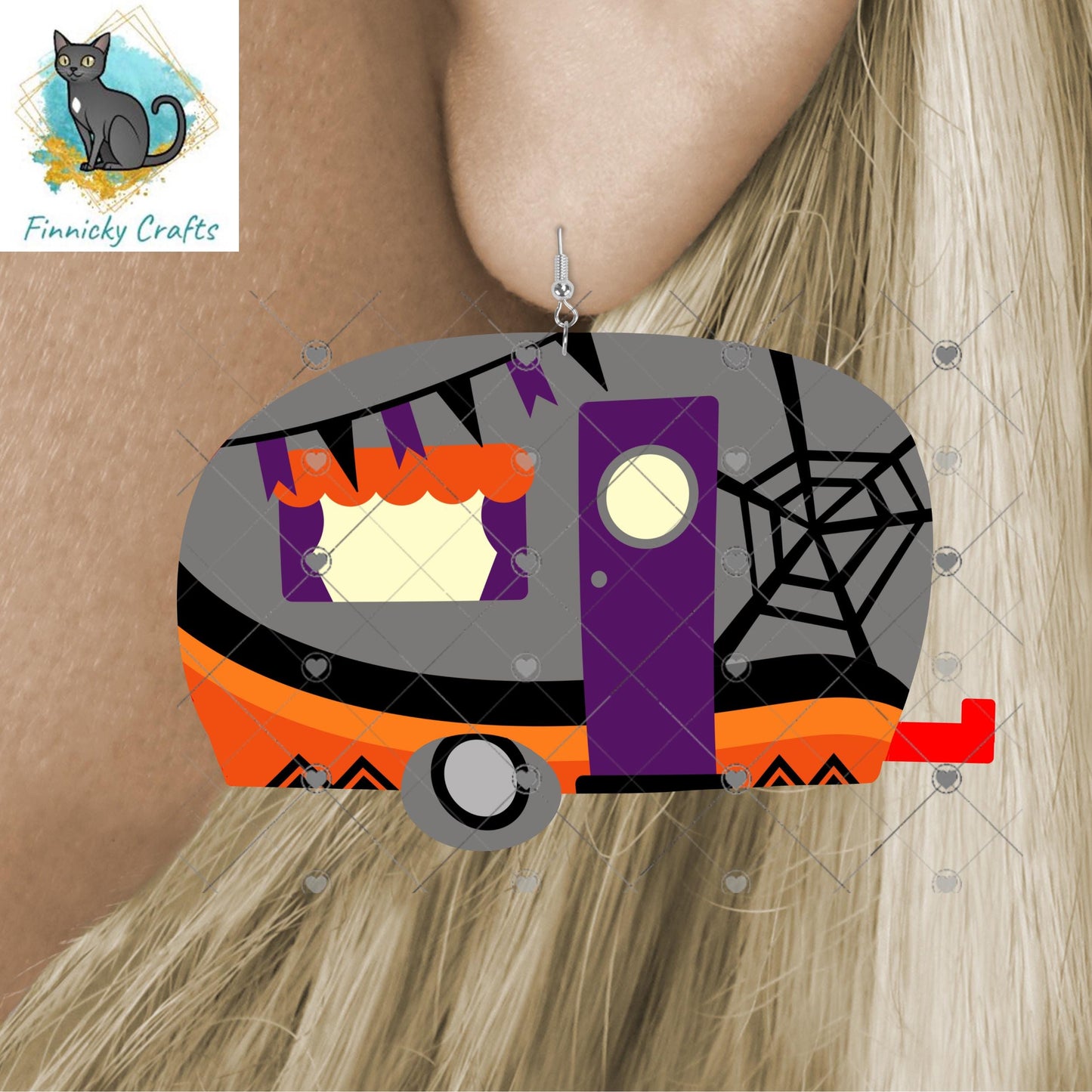 Camper Shaped Earrings, Halloween, PNG, Sublimation Design, Digital Download, Sign, Keychain / Badge Reel, Decor, Earrings