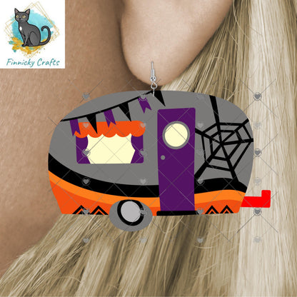 Camper Shaped Earrings, Halloween, PNG, Sublimation Design, Digital Download, Sign, Keychain / Badge Reel, Decor, Earrings