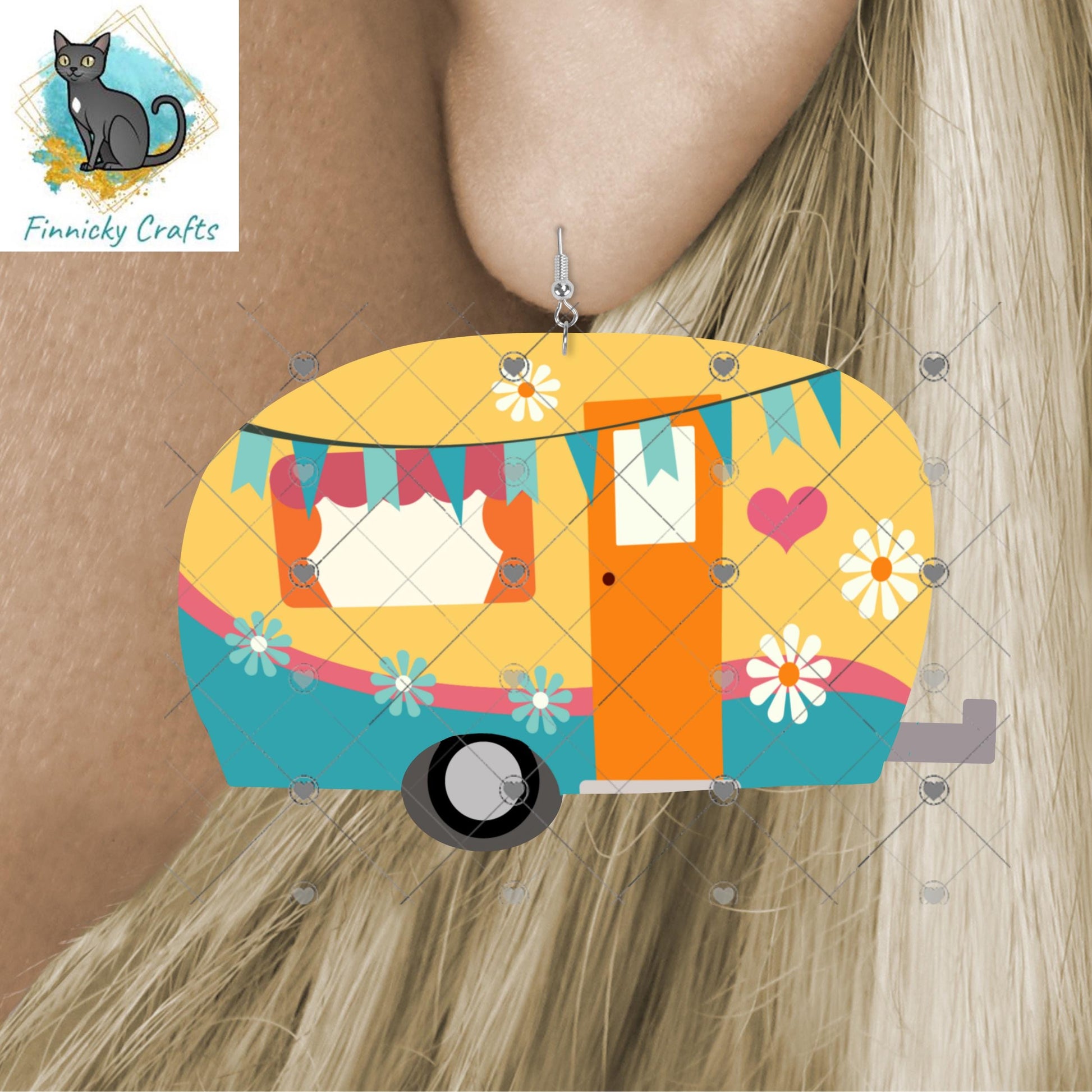Camper, Summer, Flowers, Pastel, PNG, Sublimation Design, Digital Download, Sign, Keychain / Badge Reel, Decor