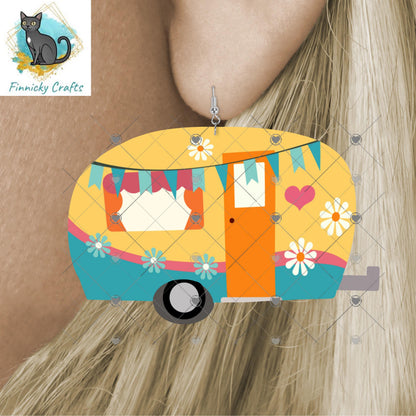 Camper, Summer, Flowers, Pastel, PNG, Sublimation Design, Digital Download, Sign, Keychain / Badge Reel, Decor
