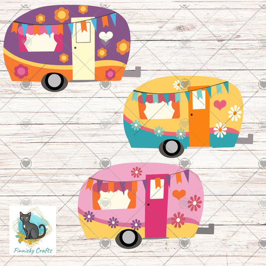 Camper, Summer, Flowers, Pastel, PNG, Sublimation Design, Digital Download, Sign, Keychain / Badge Reel, Decor