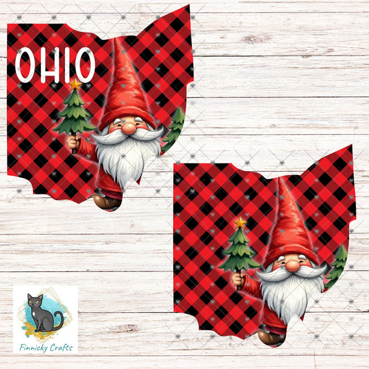 Ohio State Shape, Gnome, Christmas, Sublimation, PNG, Digital Download, Door Hanger, Ornament, Earrings, T-shirt