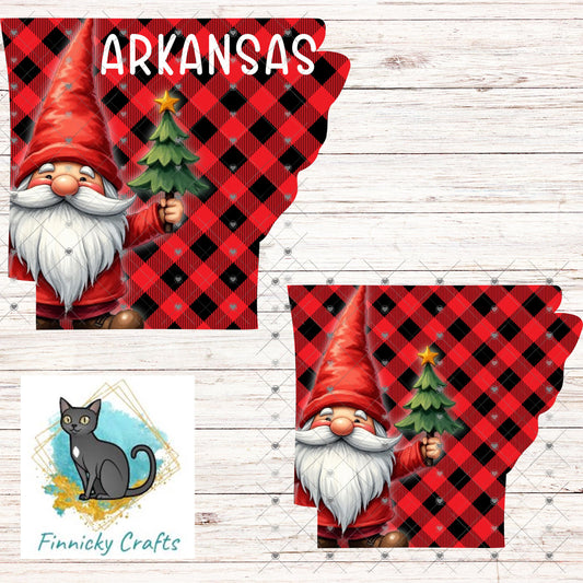 Arkansas State Shape, Gnome, Christmas, Sublimation, PNG, Digital Download, Door Hanger, Ornament, Earrings, T-shirt