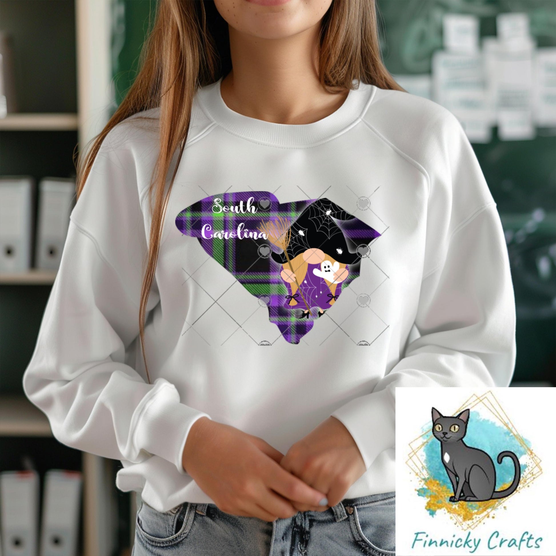 Customizable South Carolina State Shape, Halloween, Witch, Gnome, Sublimation, PNG, Digital Download, Door Hanger, Ornament