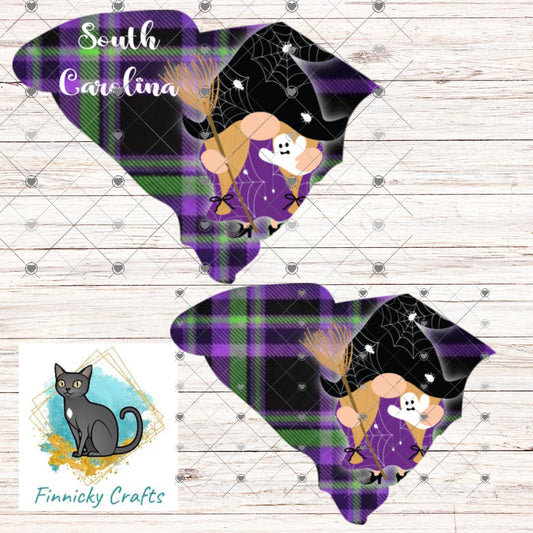 Customizable South Carolina State Shape, Halloween, Witch, Gnome, Sublimation, PNG, Digital Download, Door Hanger, Ornament