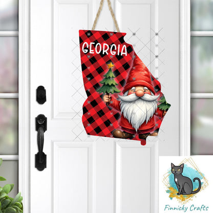 Customizable Georgia State Shape, Christmas, Gnome, Sublimation, PNG, Digital Download, Door Hanger, Ornament, DTF