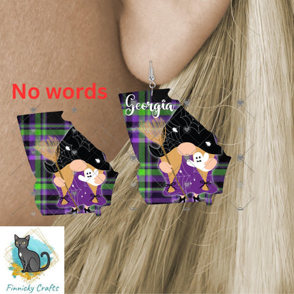 Customizable Georgia State Shape, Halloween, Witch, Gnome, Sublimation, PNG, Digital Download, Door Hanger, Ornament, DTF