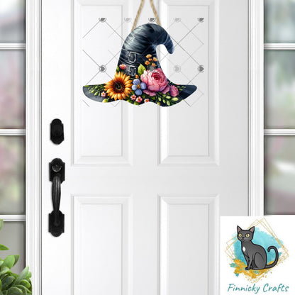 Halloween Floral Witch’s Hat png - Sublimation Designs Wall Hanger - Earrings Png, sign, Night Light, Decor