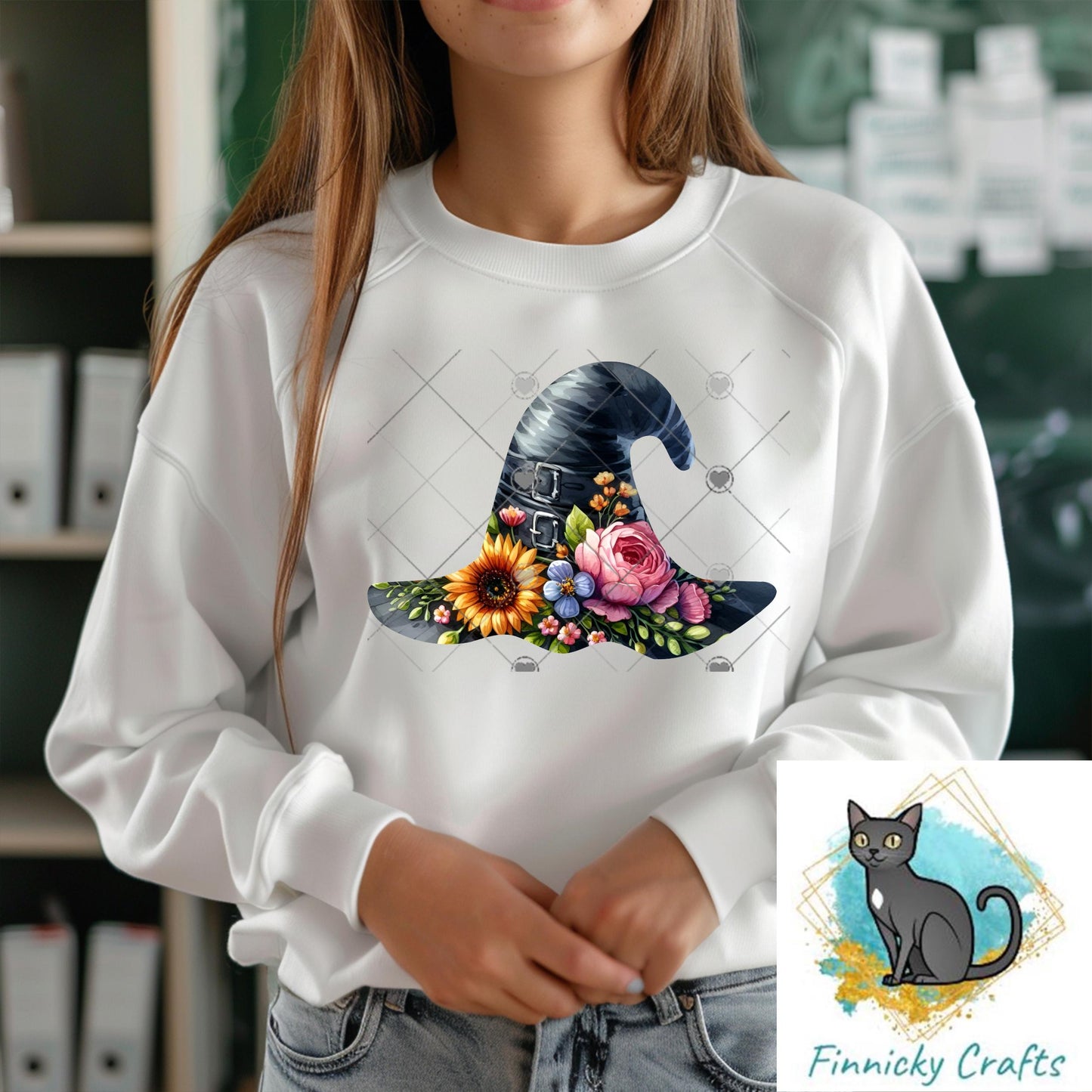 Halloween Floral Witch’s Hat png - Sublimation Designs Wall Hanger - Earrings Png, sign, Night Light, Decor
