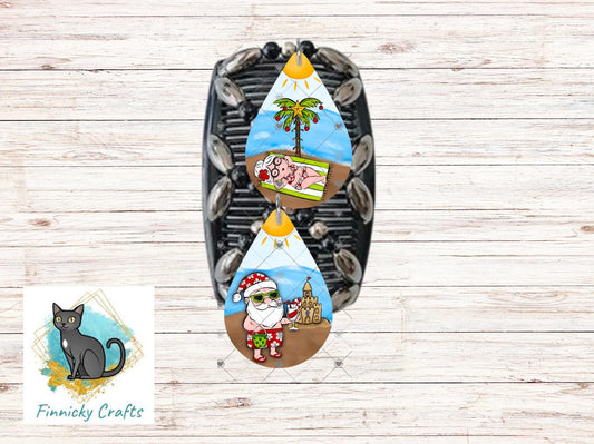 Mr. And Mrs. Santa Claus on the beach Teardrop Bundle, Sublimation, Digital, PNG Design, Download for Earrings and Hair Clips