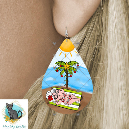 Mr. And Mrs. Santa Claus on the beach Teardrop Bundle, Sublimation, Digital, PNG Design, Download for Earrings and Hair Clips