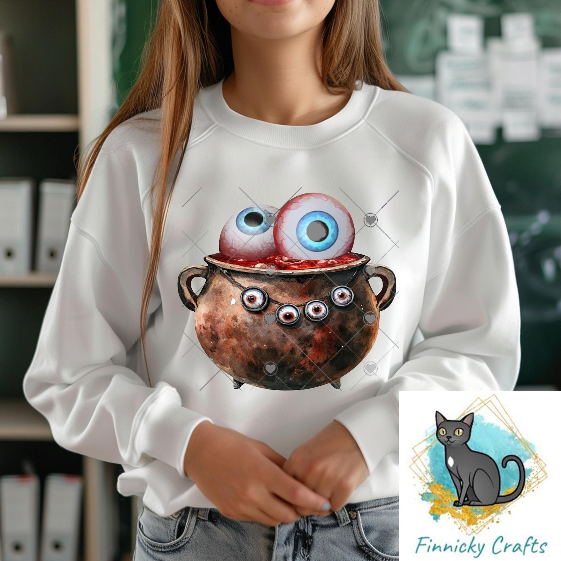 Witch's Cauldron - Eyeballs- Sublimation Designs Wall Door Hanger, Earrings, Decor, Sign, DTF