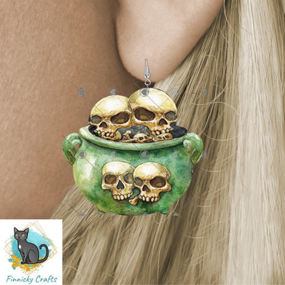 Witch's Cauldron - Skulls - Sublimation Designs Wall Door Hanger, Earrings, Decor, Sign, DTF