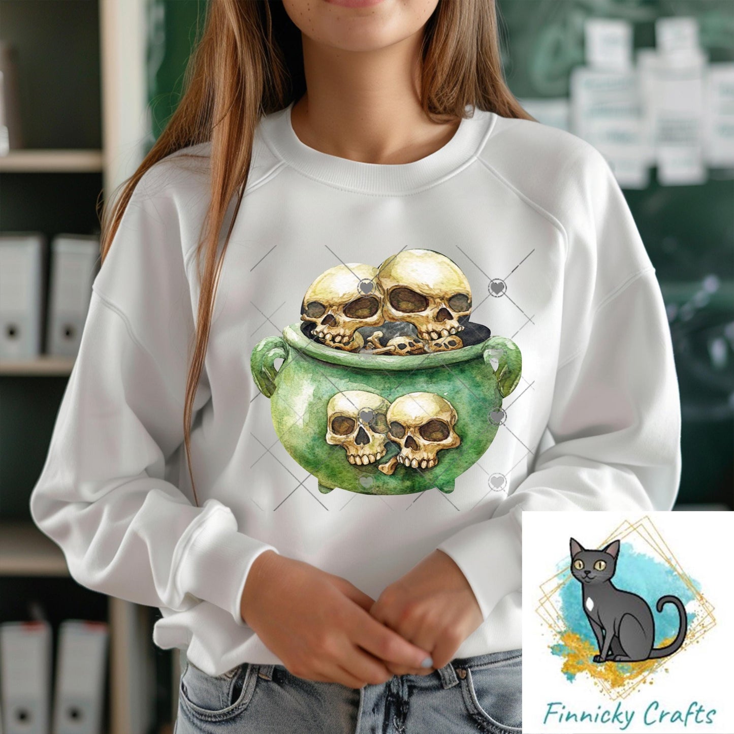 Witch's Cauldron - Skulls - Sublimation Designs Wall Door Hanger, Earrings, Decor, Sign, DTF