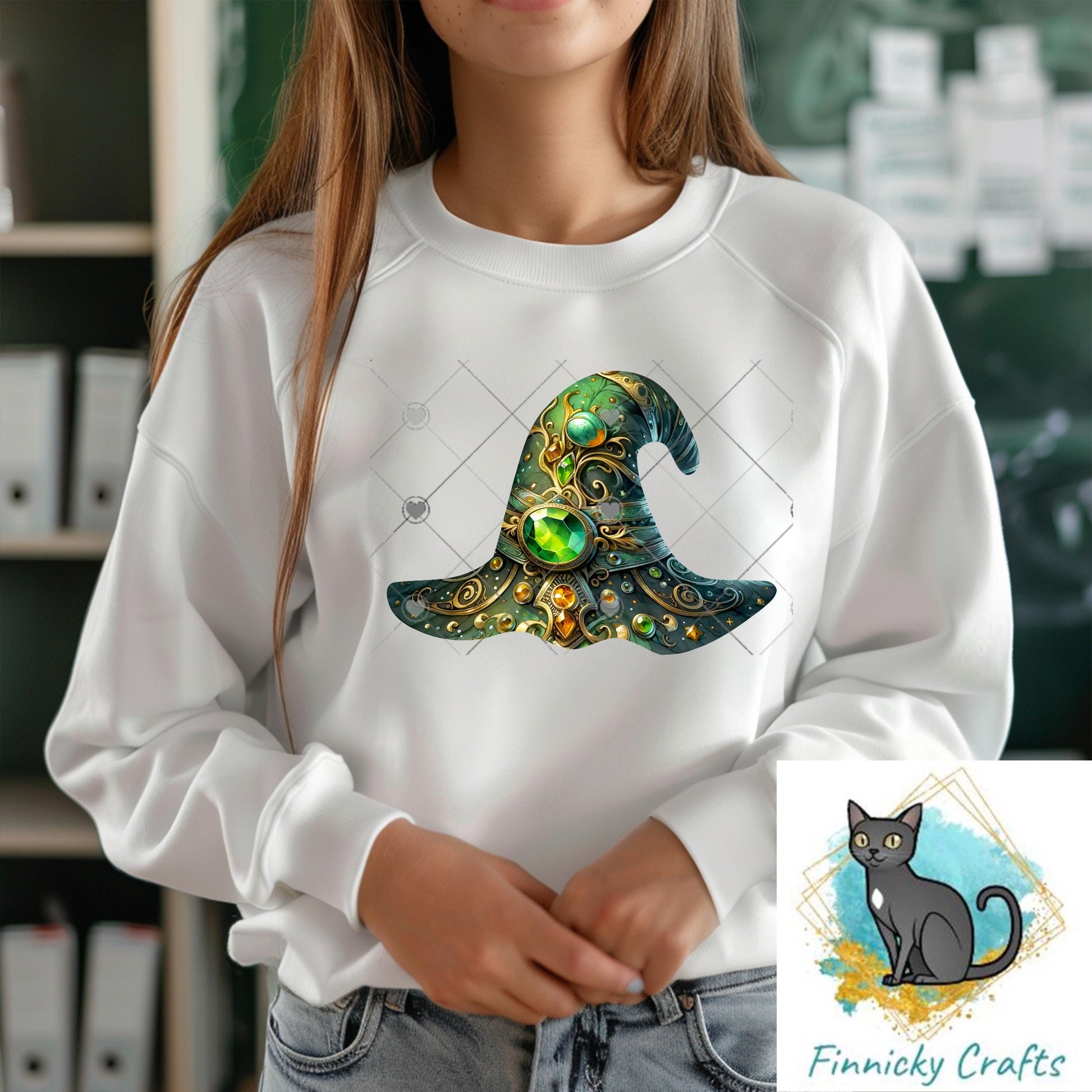 Halloween Green Witch’s Hat png - Sublimation Designs Wall Hanger - Earrings Png, sign, Night Light, Decor